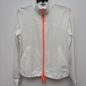 Talbots Performance Windbreaker, White Orange, Thumbhole, Pockets, Womens Small